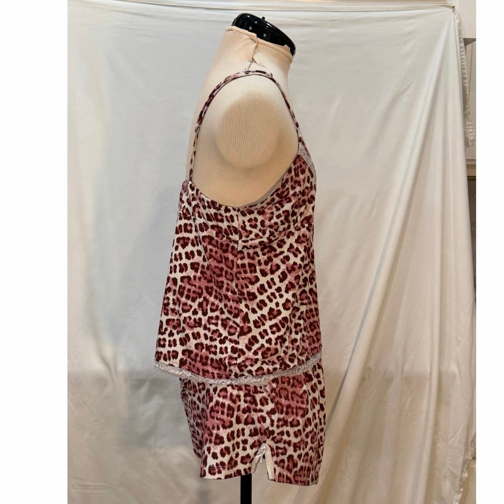 Badgley Mischka Leopard Print Lace Trim Cami Shorts Pajama Lounge Set Medium - Picture 2 of 4